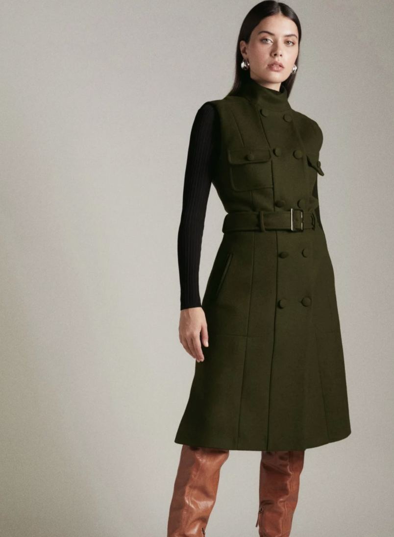 Karen Millen Italian Virgin Wool Sleeveless Military Coat and Medium Chloe Woody Tote